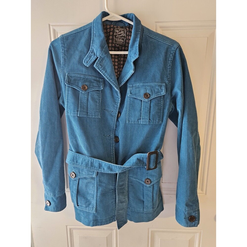 Lucky Brand Blue Belted Button‎ Front Collared Jacket Women's Size M